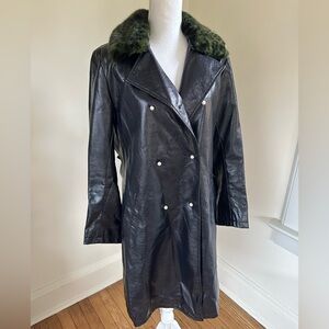 Shrimps Black Faux Leather and Fur Collar Coat size 12